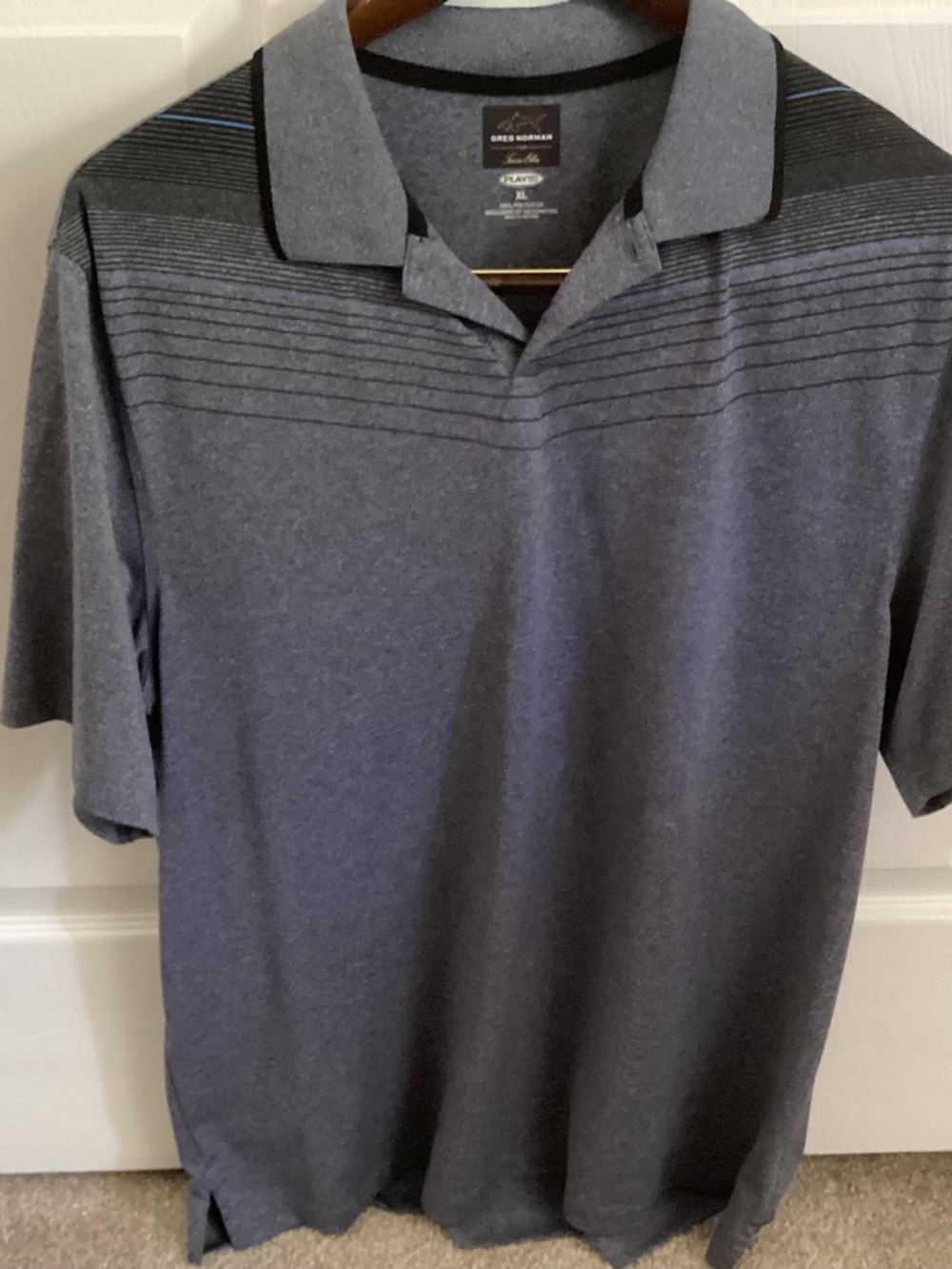Men’s Greg Norman For Tasso Elba Gray Striped Polo Golf Shirt Size XL